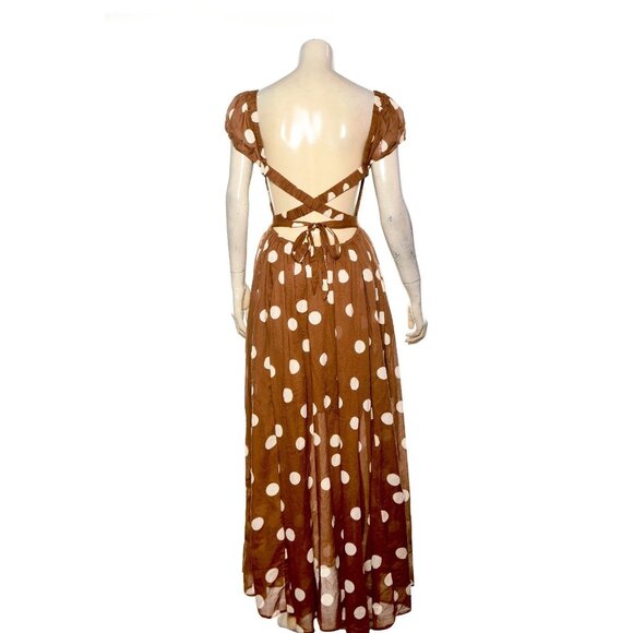 Free People Ultraviolet Dress Oak M 8 Women's Smocked Polka Dot Maxi NEW 44592 - Picture 4 of 6
